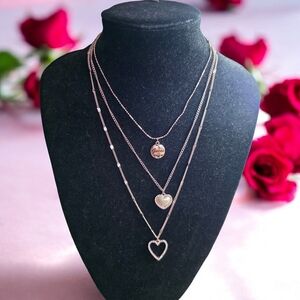 Guess Silver Heart Charm Necklace Trio